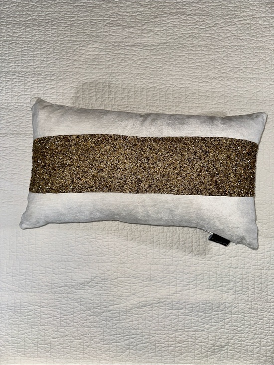 Tahari Other - TAHARI White Velvet Down Filled Beaded Pillow Gold Lumbar like new